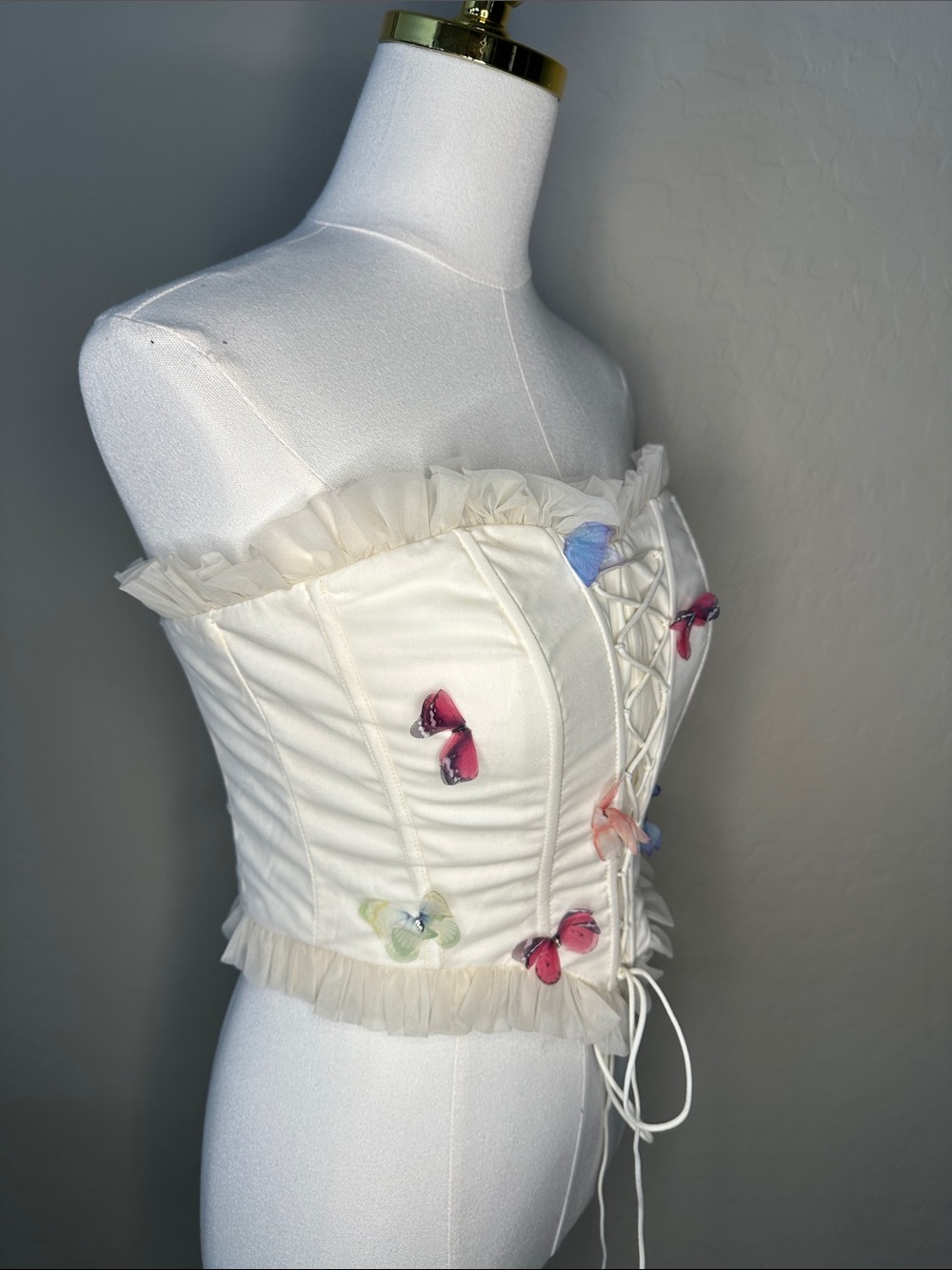 Fashion Nova Ivory Butterfly Lace-Up Corset Top - Picture 2 of 7